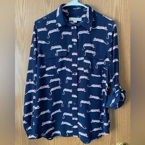 Cute pink leopards. Long sleeve blouse. Can roll sleeves with button attachment